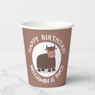 Funny happy yak personalised cartoon birthday paper cups