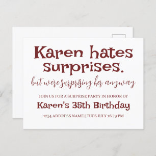 Funny Hates Surprises Party Modern Add Details Postcard