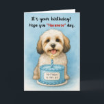 Funny Havanese Dog Birthday with Custom Name Age Card<br><div class="desc">A sweet Havanese pup beams behind a frosted blue birthday cake, complete with a single candle and a customisable age and personalise the recipient’s name. The front text says, “It’s your birthday! Hope you ‘Havanese’ day, ” adding a fun dog-themed pun that’s both clever and warm. This card is ideal...</div>