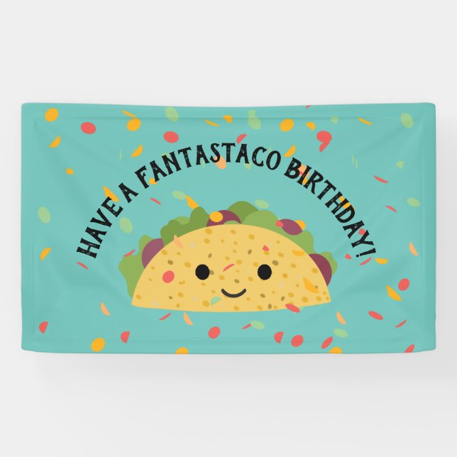 Funny Have a Fantastaco Birthday Cute Kawaii Taco Banner (Horizontal)