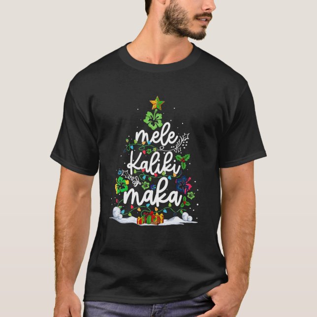 Funny Hawaii Hawaiian Christmas Tree Lights Mele K T-Shirt (Front)