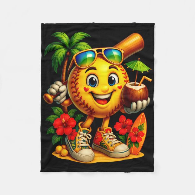 Funny Hawaii Softll Ll Hawaiian Tropical Summer Va Fleece Blanket (Front)