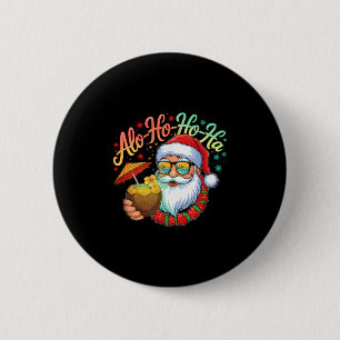 Funny Hawaiian Alo-ho-ho-ha Santa Surfing Christma 6 Cm Round Badge