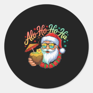 Funny Hawaiian Alo-ho-ho-ha Santa Surfing Christma Classic Round Sticker