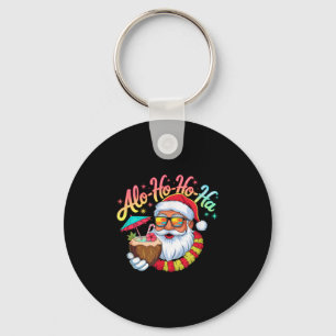 Funny Hawaiian Alo-ho-ho-ha Santa Surfing Christma Key Ring