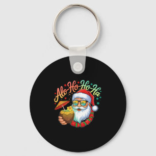 Funny Hawaiian Alo-ho-ho-ha Santa Surfing Christma Key Ring