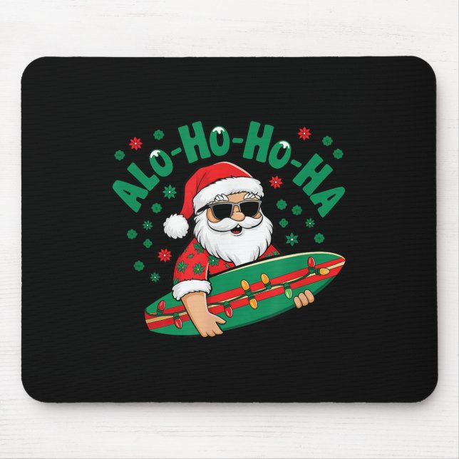 Funny Hawaiian Alo-ho-ho-ha Santa Surfing Christma Mouse Mat (Front)
