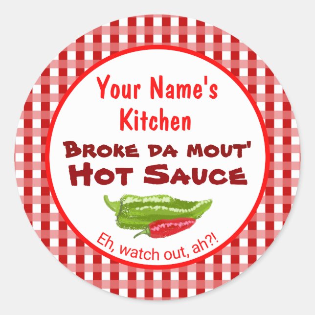 Funny Hawaiian Hot Sauce Broke Da Mout Your Name Classic Round Sticker (Front)