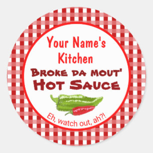 Funny Hawaiian Hot Sauce Broke Da Mout Your Name Classic Round Sticker