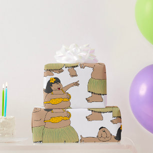 Funny Hawaiian Hula Dancers Cartoon Wrapping Paper