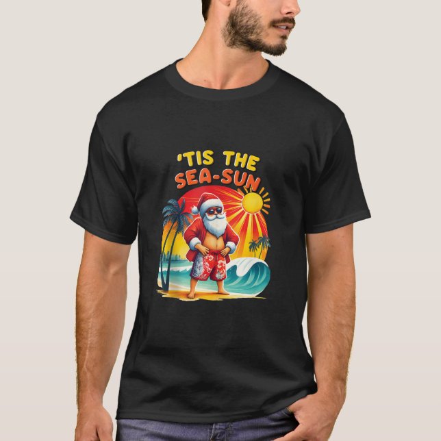 Funny Hawaiian Santa Beach Tropical Christmas Holi T-Shirt (Front)