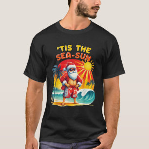 Funny Hawaiian Santa Beach Tropical Christmas Holi T-Shirt