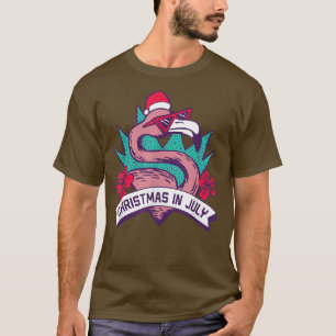 Funny Hawaiian Santa Hat Flamingo Merry Christmas  T-Shirt
