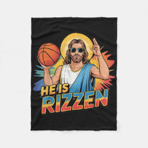 Funny He Is Rizzen Jesus Shirt Basketball Boys Kid Fleece Blanket