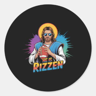 Funny He Is Rizzen Jesus Shirt Football Boys Kids Classic Round Sticker