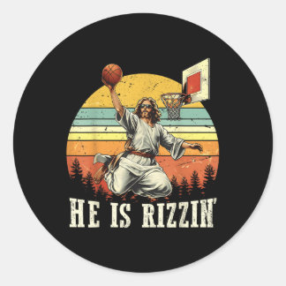 Funny He Is Rizzin Jesus Playing Basketball Christ Classic Round Sticker