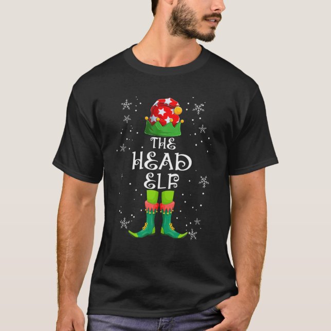 Funny Head Elf Group Matching Family Christmas Paj T-Shirt (Front)