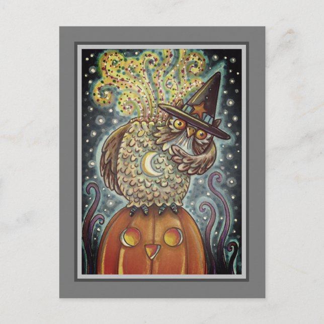 FUNNY HEADLESS HORSEMAN OWL, SLEEPY HOLLOW BIRD HOLIDAY POSTCARD (Front)
