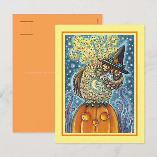 FUNNY HEADLESS HORSEMAN OWL, SLEEPY HOLLOW BIRD HOLIDAY POSTCARD (Front/Back)