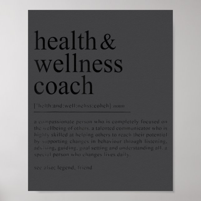 Funny Health Wellness Coach Quote Definition  Poster (Front)