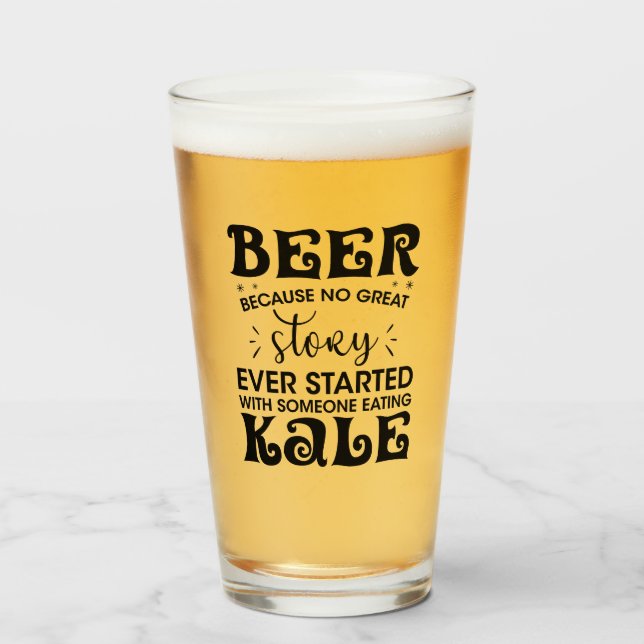 Funny Healthy Beer Versus Green Kale Humour Glass (Front Filled)