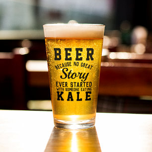 Funny Healthy Beer Versus Green Kale Humour Quote Glass