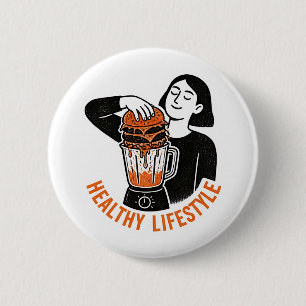 Funny Healthy Lifestyle Burger Blender Linocut  6 Cm Round Badge