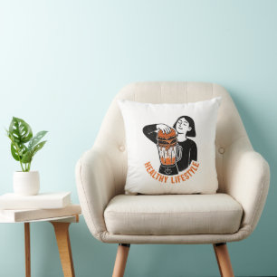 Funny Healthy Lifestyle Burger Blender Linocut Cushion