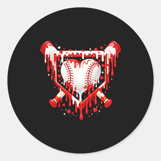 Funny Heart Baseball Drip Ice Cream Valentines Day Classic Round Sticker (Front)