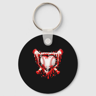 Funny Heart Baseball Drip Ice Cream Valentines Day Key Ring