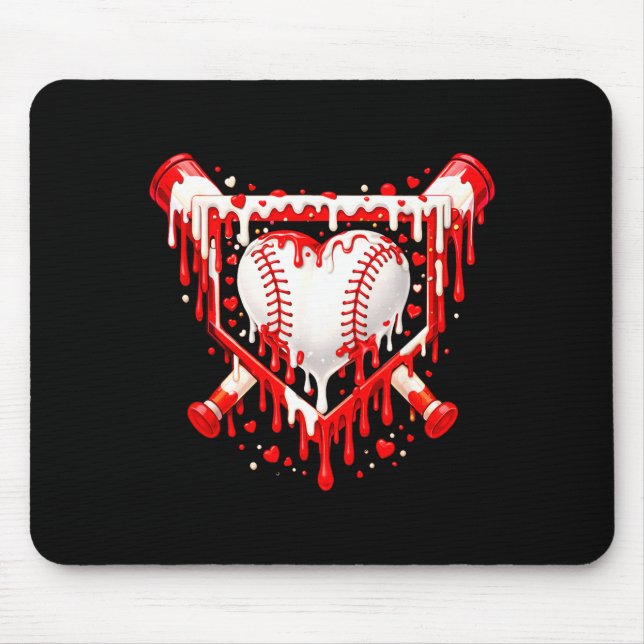 Funny Heart Baseball Drip Ice Cream Valentines Day Mouse Mat (Front)