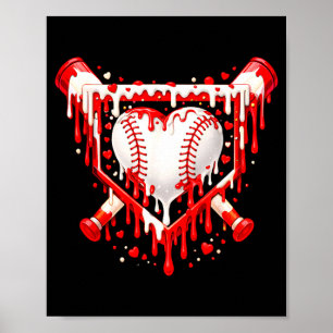 Funny Heart Baseball Drip Ice Cream Valentines Day Poster