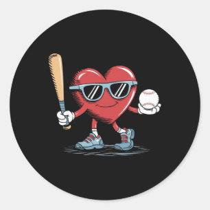 Funny Heart Baseball Player Valentines Day Kid Boy Classic Round Sticker
