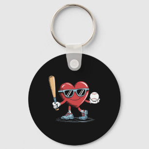 Funny Heart Baseball Player Valentines Day Kid Boy Key Ring