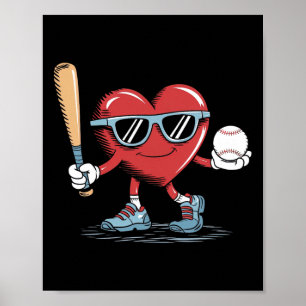 Funny Heart Baseball Player Valentines Day Kid Boy Poster