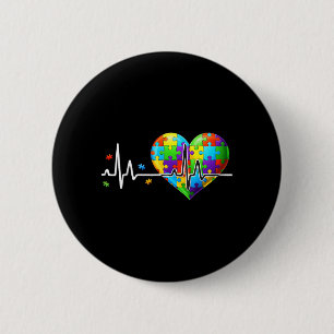 Funny Heart Beat Puzzle Autistic Autism Awareness 6 Cm Round Badge