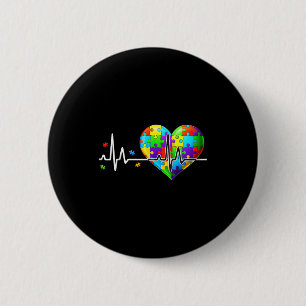 Funny heart beat puzzle autistic autism awareness 6 cm round badge