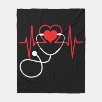 Funny Heart Beats Nurse Nursing Medical Fleece Blanket