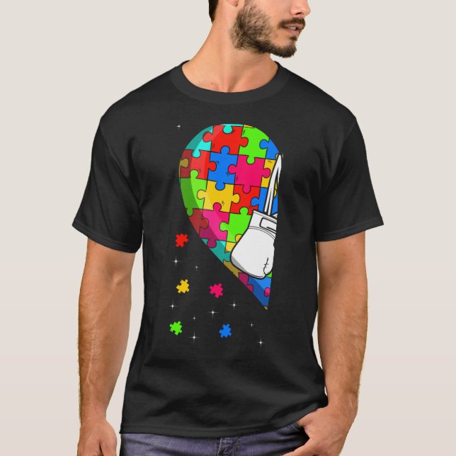 Funny Heart Boxing Autism Awareness Support Love S T-Shirt (Front)
