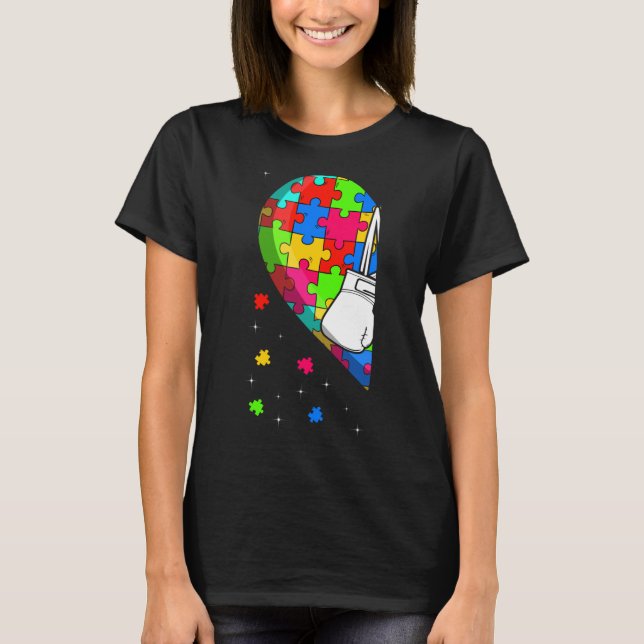 Funny Heart Boxing Autism Awareness Support Love S T-Shirt (Front)