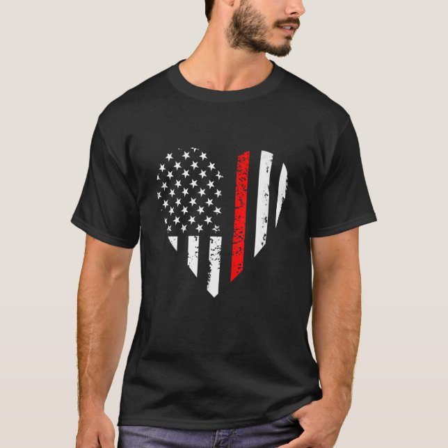 Funny Heart Firefighter Patriotic American US Flag T-Shirt (Front)