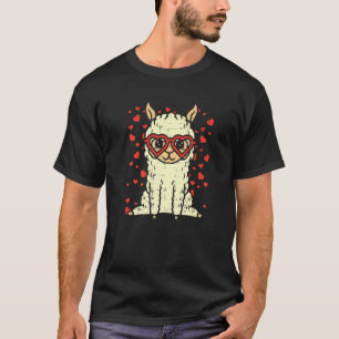 Funny Heart Glasses Llama Cute Alpaca Valentines D T-Shirt