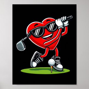 Funny Heart Golf Kids Boys Valentines Day Golf Lov Poster