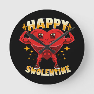 Funny Heart Gym Workout Valentine Gift Round Clock
