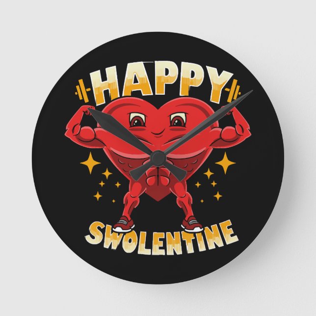  Funny Heart Gym Workout Valentine Gift Round Clock (Front)