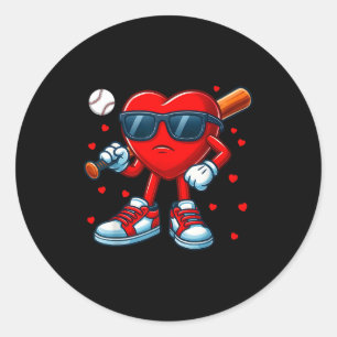 Funny Heart Love Baseball Valentine Outfit Men Boy Classic Round Sticker