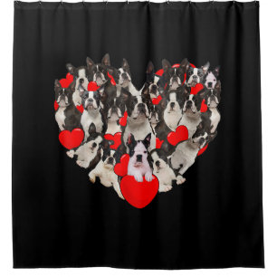 Funny Heart Love Boston Terrier Valentines Day Shower Curtain