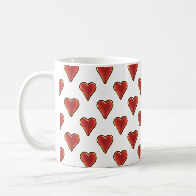 Funny Heart Pattern gold red + your backgr. & text Coffee Mug (Left)