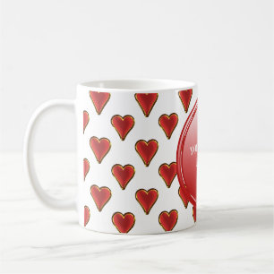 Funny Heart Pattern gold red + your backgr. & text Coffee Mug