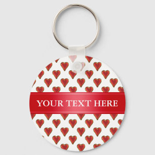 Funny Heart Pattern gold red + your backgr. & text Key Ring
